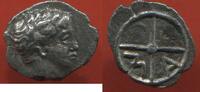 Antike Münzen OBOLE MARSEILLE PÉRIODE CLASSIQUE 380-336 AV J-C DE MARSEILLE EN ARGENT A/ TÊTE D'APOLLON A DROITE R/ ROUE MA POIDS 0.68g N°A5 -