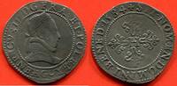 Französische Königliche Münzen FRANC HENRI III 1574-1589 MONNAYAGE DE LA LIGUE AU NOM D'HENRI III EN ARGENT A/ HENRICVS III D G FRA ET POL REX BUSTE A DROITE DU RO -