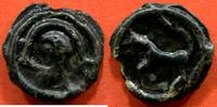 Antike Münzen POTIN GAULOISE SENONES A LA TÊTE CASQUÉE R/ CHEVAL POIDS 3.16g -