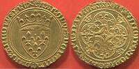 Französische Königliche Münzen CHARLES VI 1380-1422 ÉCU D'OR A LA COURONNE 4e ÉMISSION, POINTS 4e ATELIER MONTPELLIER A/ KAROLVS DEI GRACIA FRANCORVM REX. R/ X -