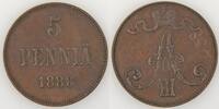 Finland 5 Pennia Finlande, Finland 1888, TB, KM#11 -