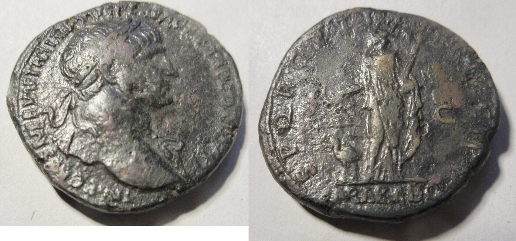 Rom 112/113 n. Chr. Sesterz von Trajanus Rs. Arabia n. links stehend very  fine | MA-Shops