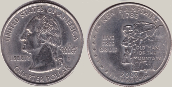 Usa Quarter Dollar 25 Cents 00 D Course Coin New Hampshire Unc Ma Shops