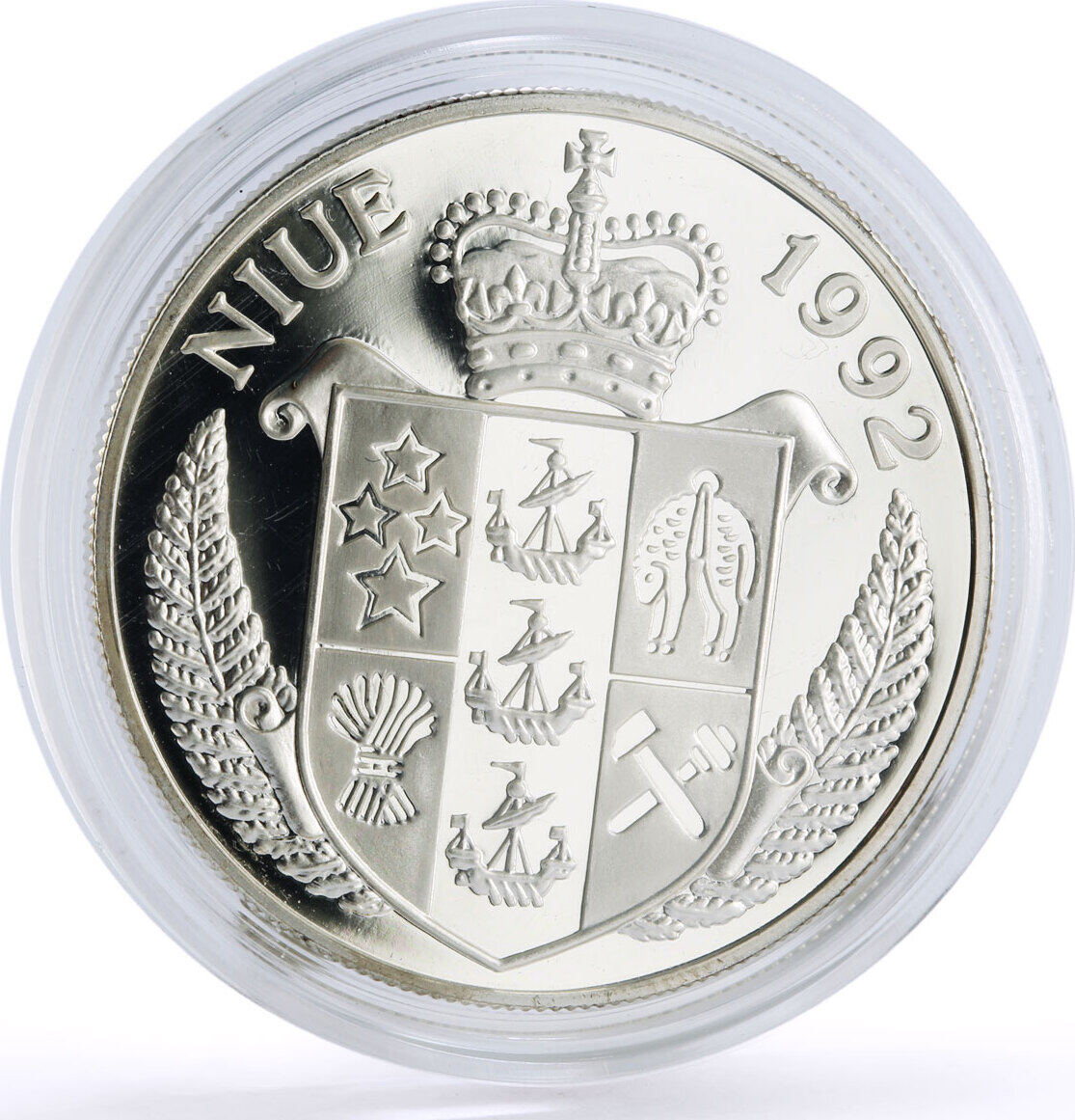 Niue 10 dollars Spaceship Luna 9 Moon Landing Space proof silver coin 1992  | MA-Shops