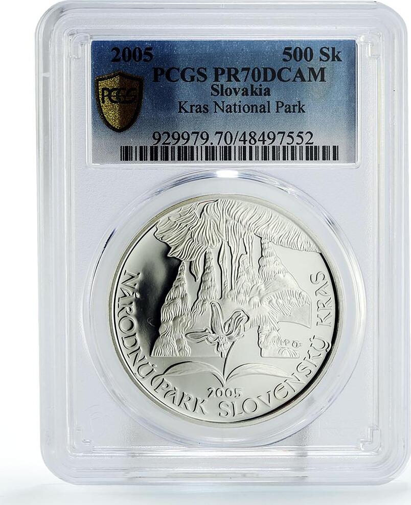 Slovakia 500 korun National Park Kras Flowers Flora PR70 PCGS silver coin  2005 Proof | MA-Shops