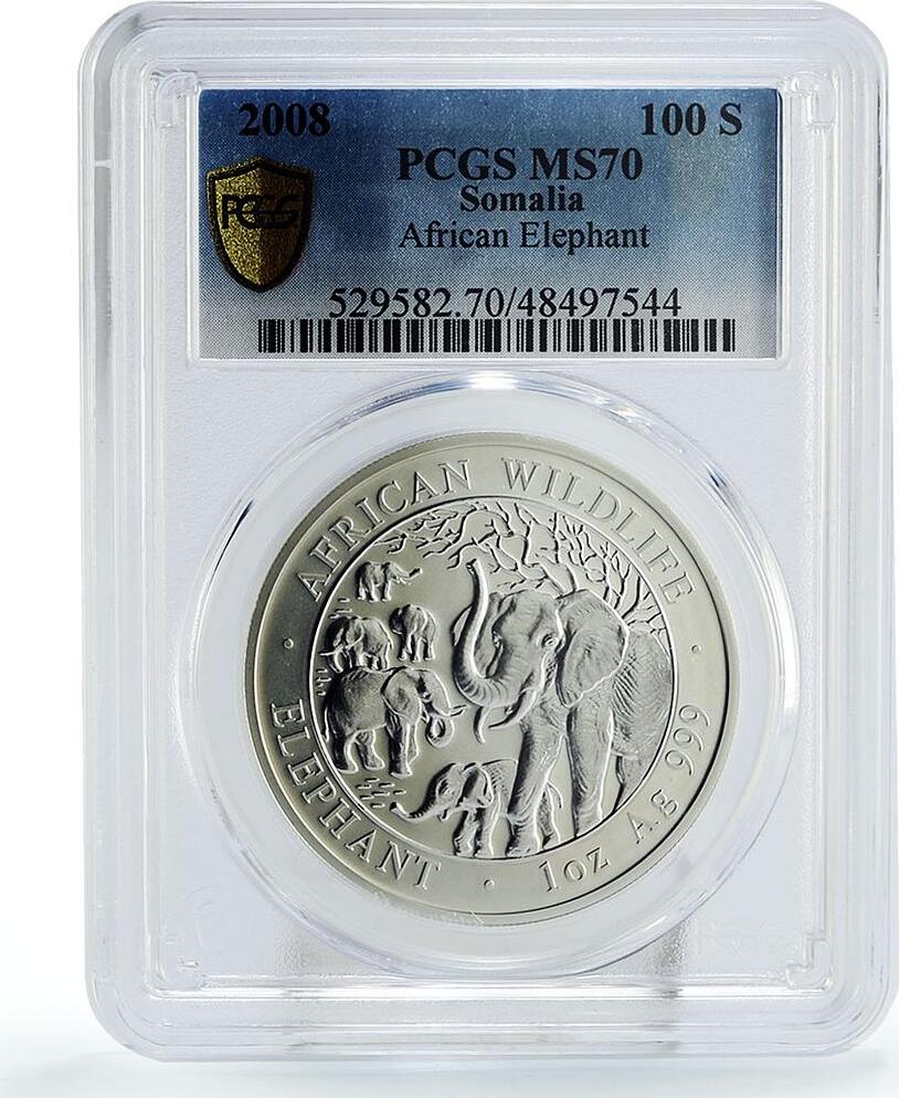 Somalia 100 shillings African Wildlife Elephant Fauna MS70 PCGS