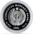 Uzbekistan 100 som 10th Independence Timur Lenk Monument KM-27 silver coin 2001 Proof