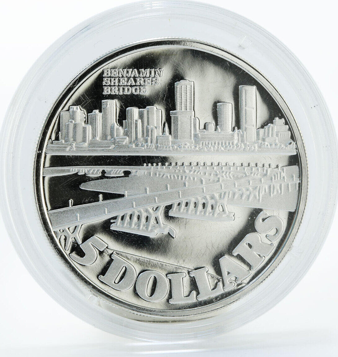 Singapore 5 dollars Benjamin Shears Bridge silver coin 1982 Proof