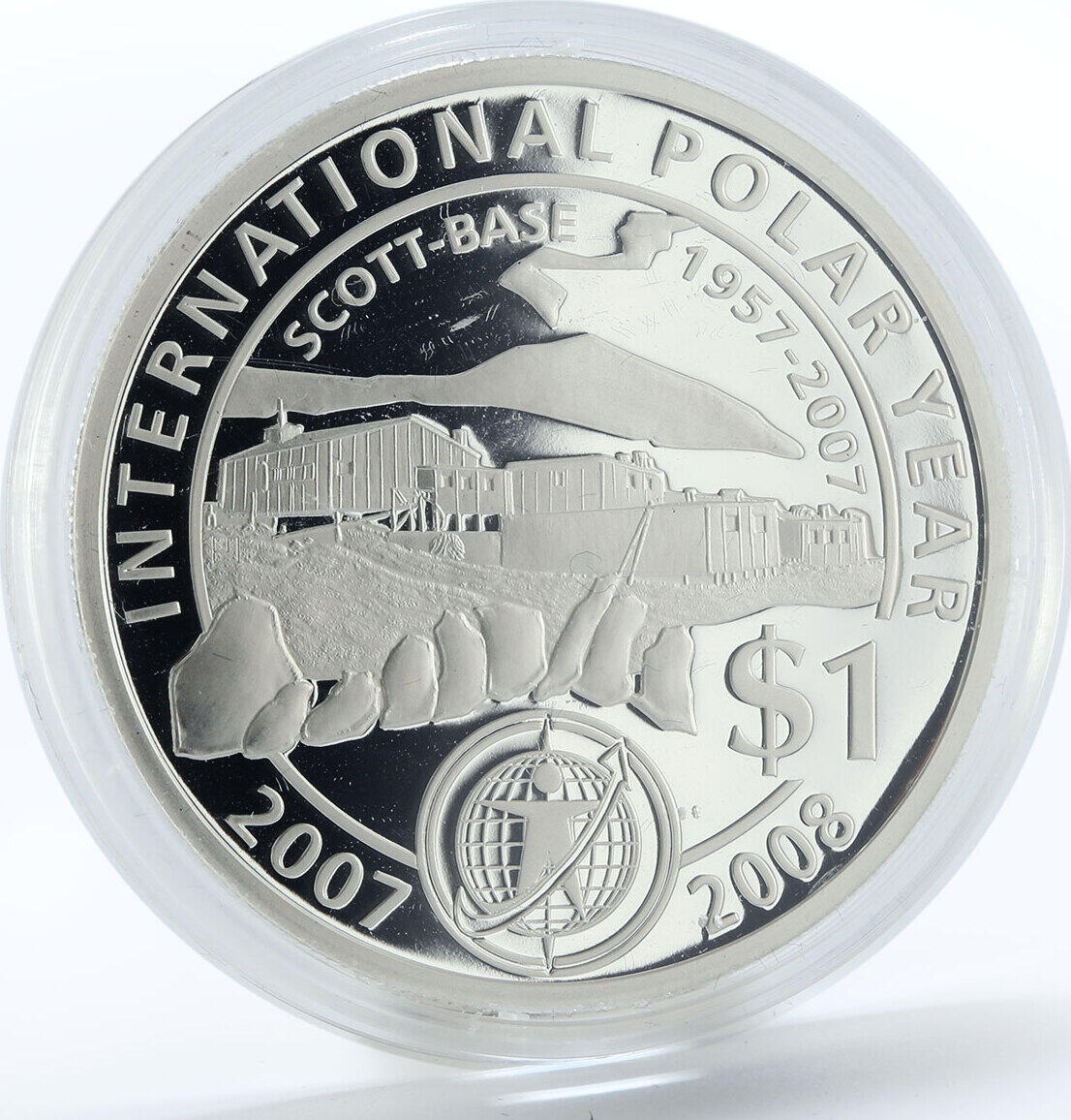 2007 New Zealand 1 dollar Scott Base 1957-2007 proof silver coin