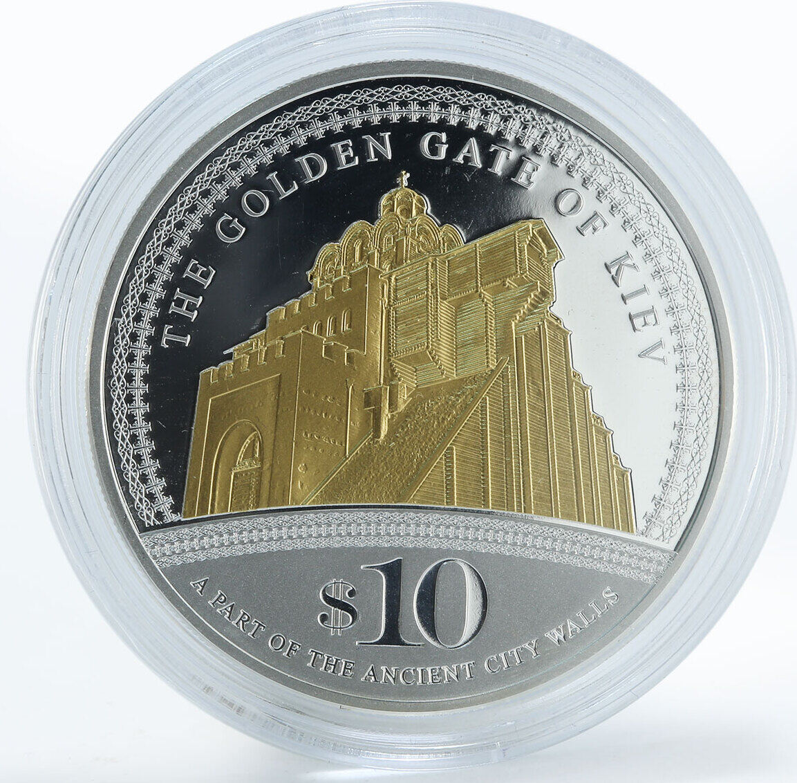 Cook Islands 10 dollars Golden Gate of Kiev proof gilded silver coin ...