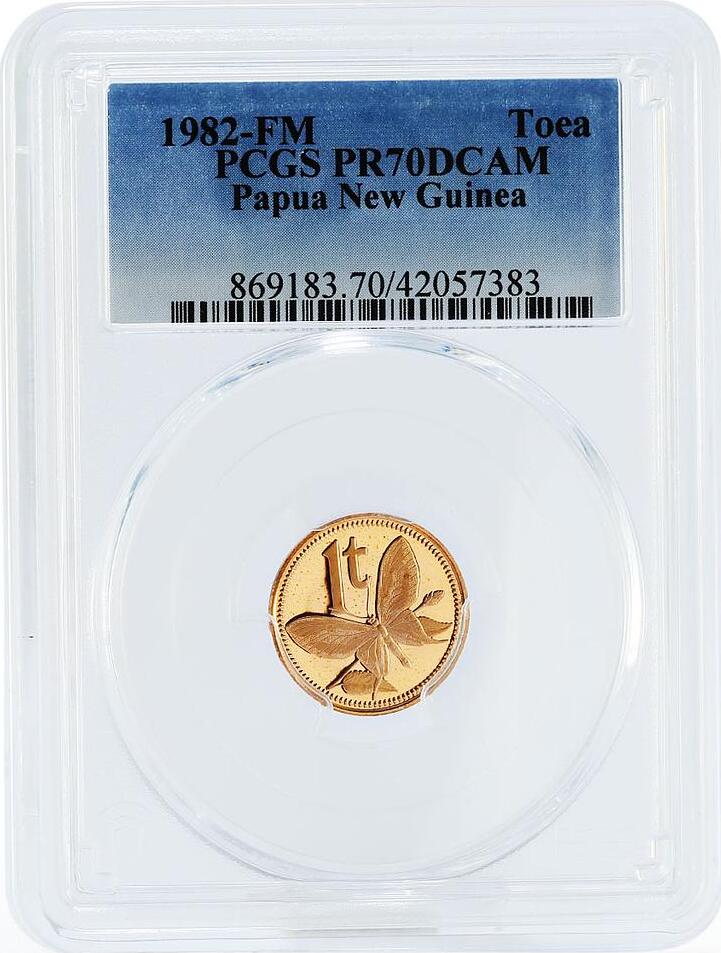 Papua New Guinea 1 toea The Butterfly PR70 PCGS proof bronze coin