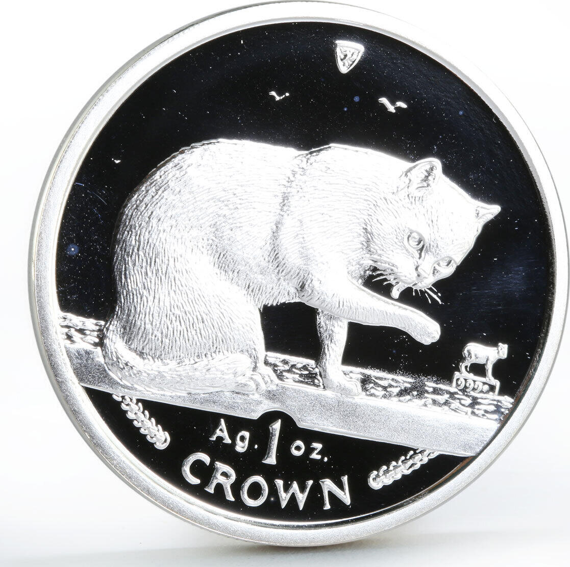 1999 Isle of Man British Blue Cat Coin 1 oz Silver Proof with Box & Coa 