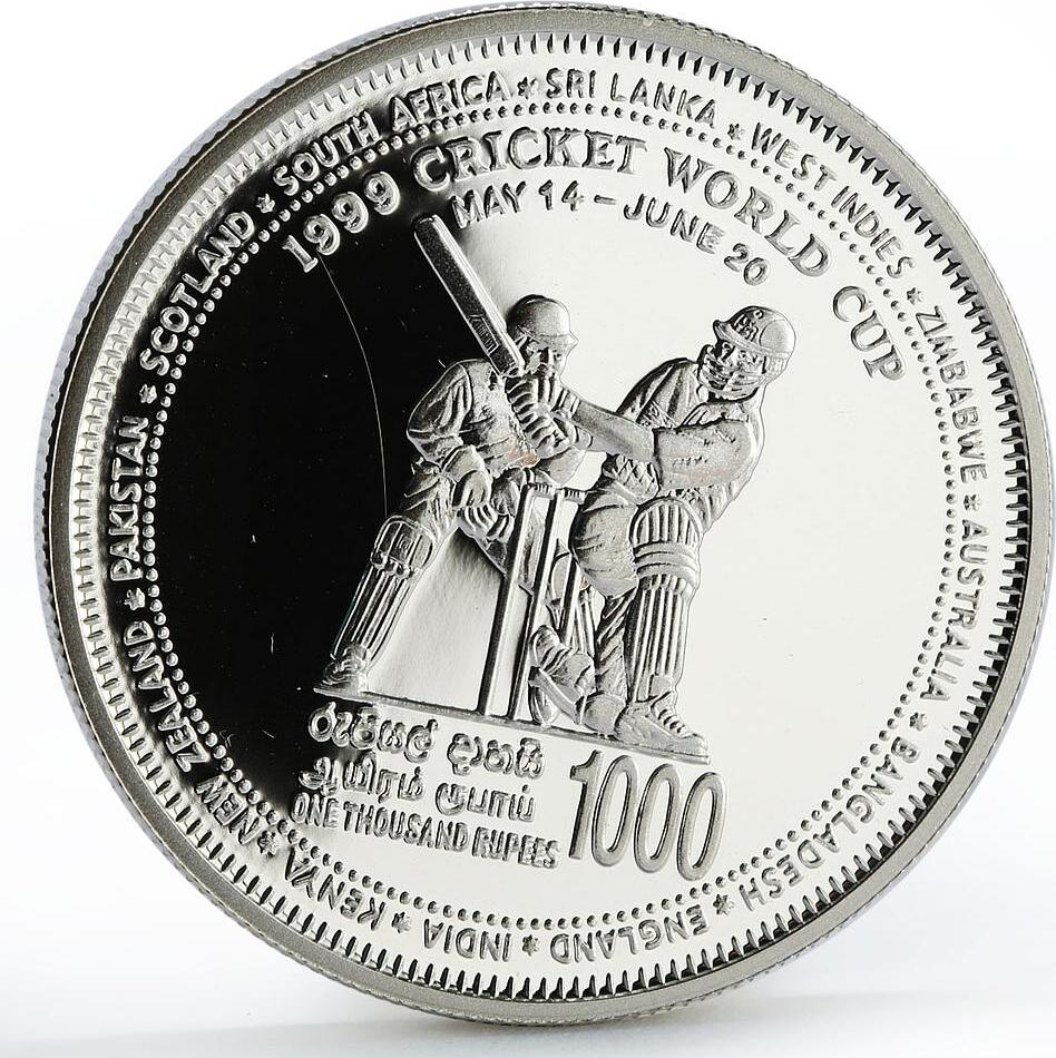 Sri Lanka 1000 rupees Cricket World Cup Two Players proof silver coin 1999