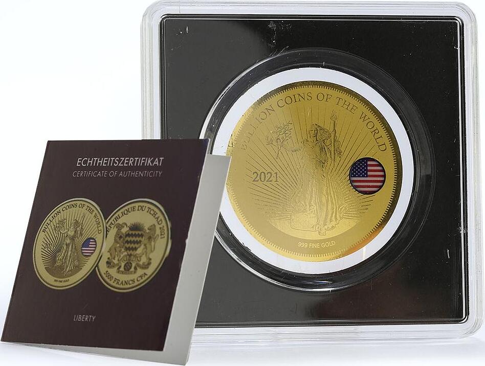 Chad 5000 francs The Lady Liberty American Flag Independence gold