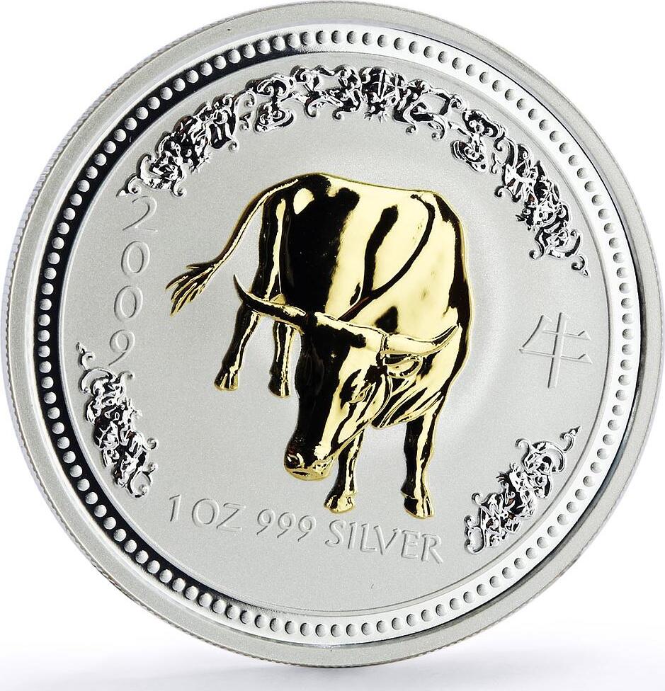 Australia 1 dollar Lunar Calendar I Year of the Ox gilded silver