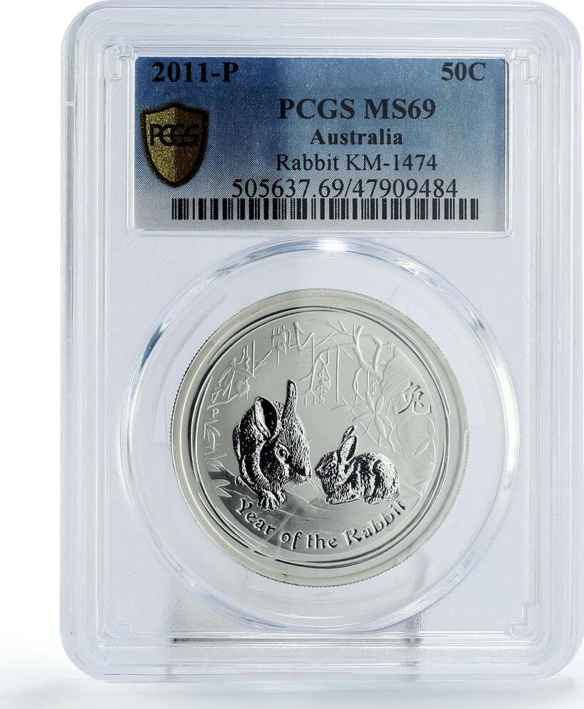 Australia 50 cents Lunar Calendar II Year of Rabbit MS69 PCGS silver ...
