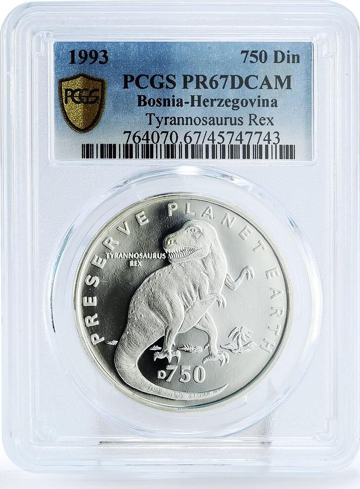 Bosnia and Herzegovina 750 dinara Tyrannosaurus Rex PR67 PCGS Ag