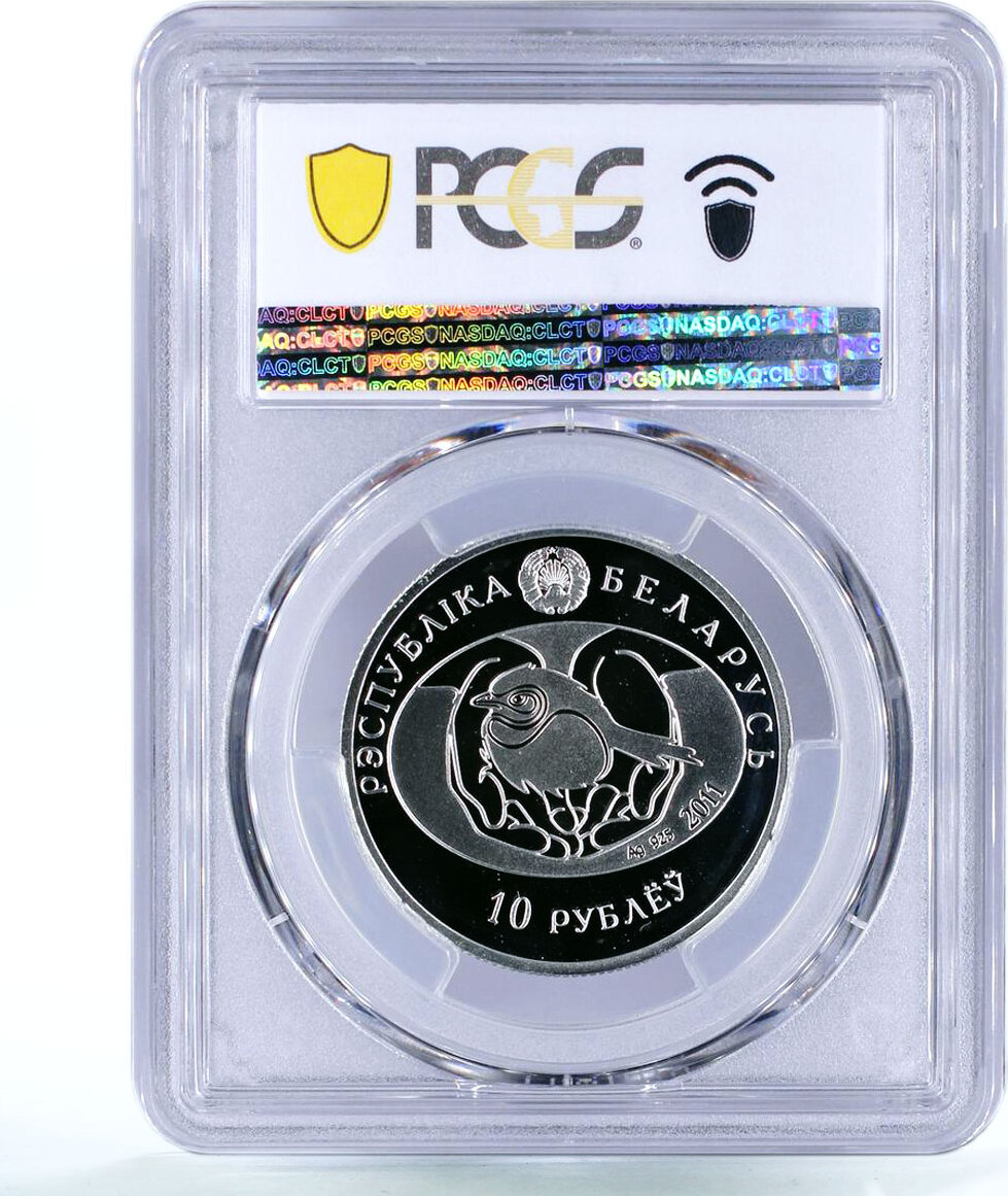 Belarus 10 rubles Endangered Wildlife Curlew Bird Fauna PR68 PCGS Ag ...