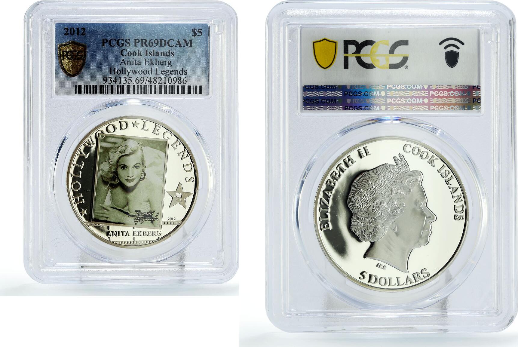 Cook Islands 5 dollars Hollywood Anita Ekberg Cinema PR69 PCGS silver ...