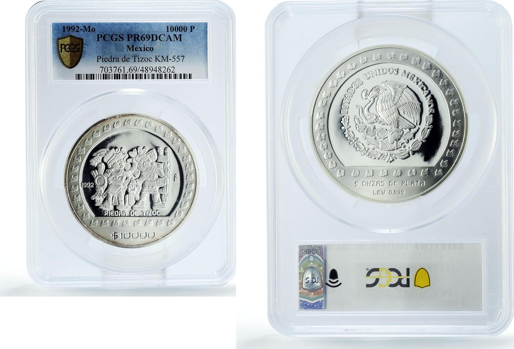 mexico-10000-pesos-precolombina-piedra-de-tizoc-pr69-pcgs-5-oz-silver