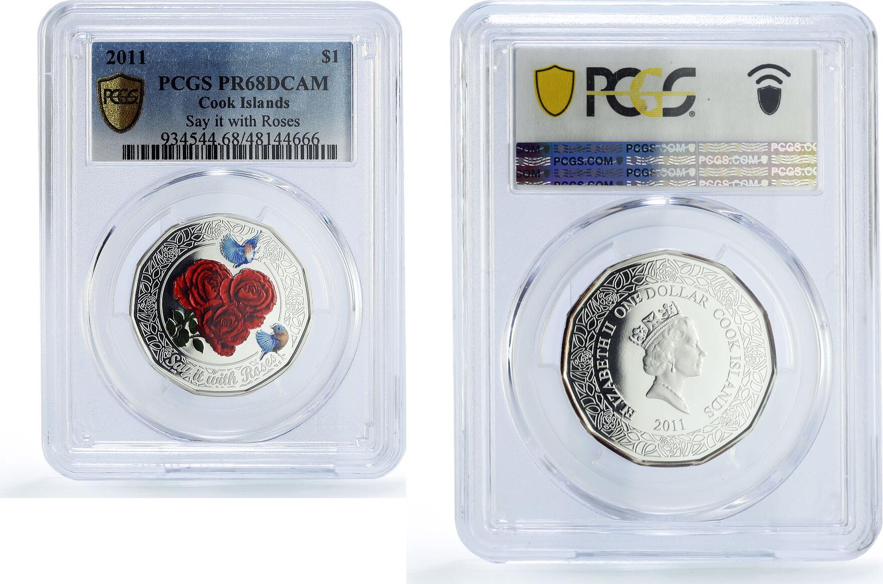 Cook Islands 1 dollar Love Gift Say It Roses Flowers PR68 PCGS silver ...