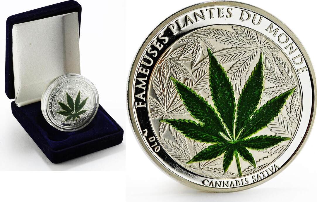 Монета Бенин 2010 канабис. Cannabis монета серебряная. Plant series