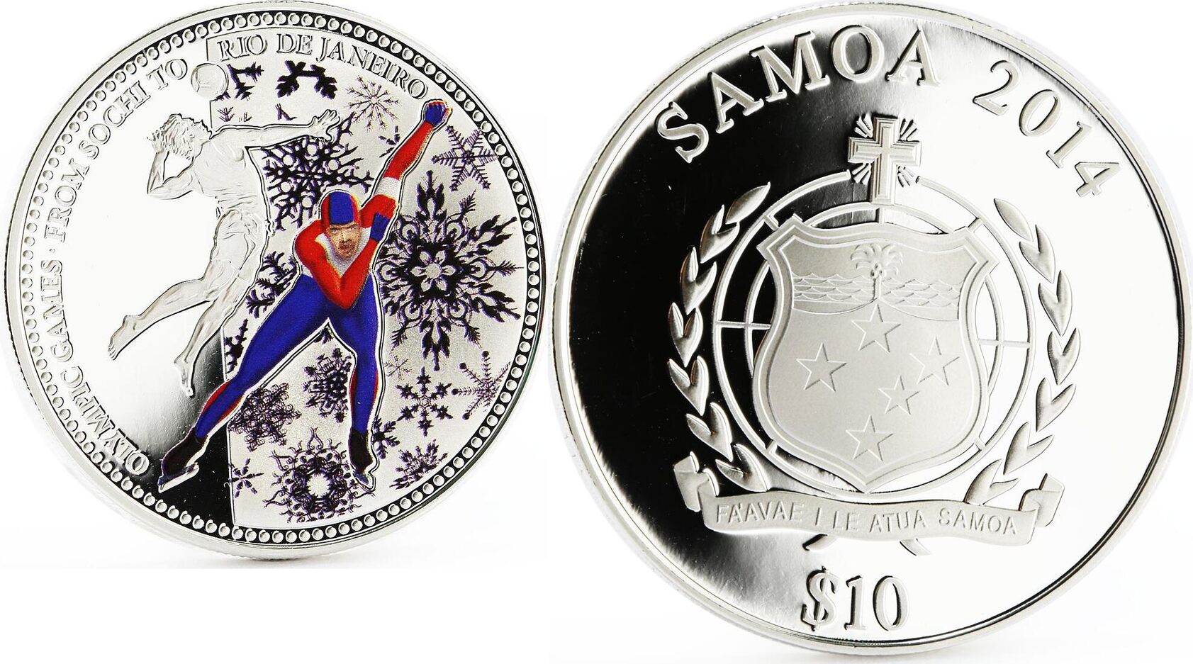 Samoa 10 dollars From Sochi to Rio series Skater colored silver