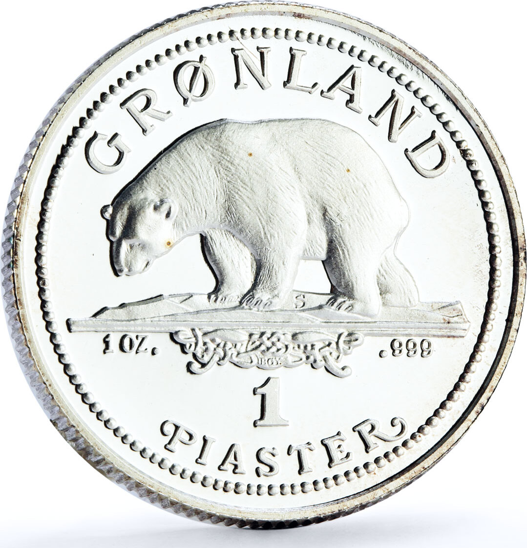 Denmark Greenland 1 piaster Endangered Wildlife Polar Bear Fauna Ag