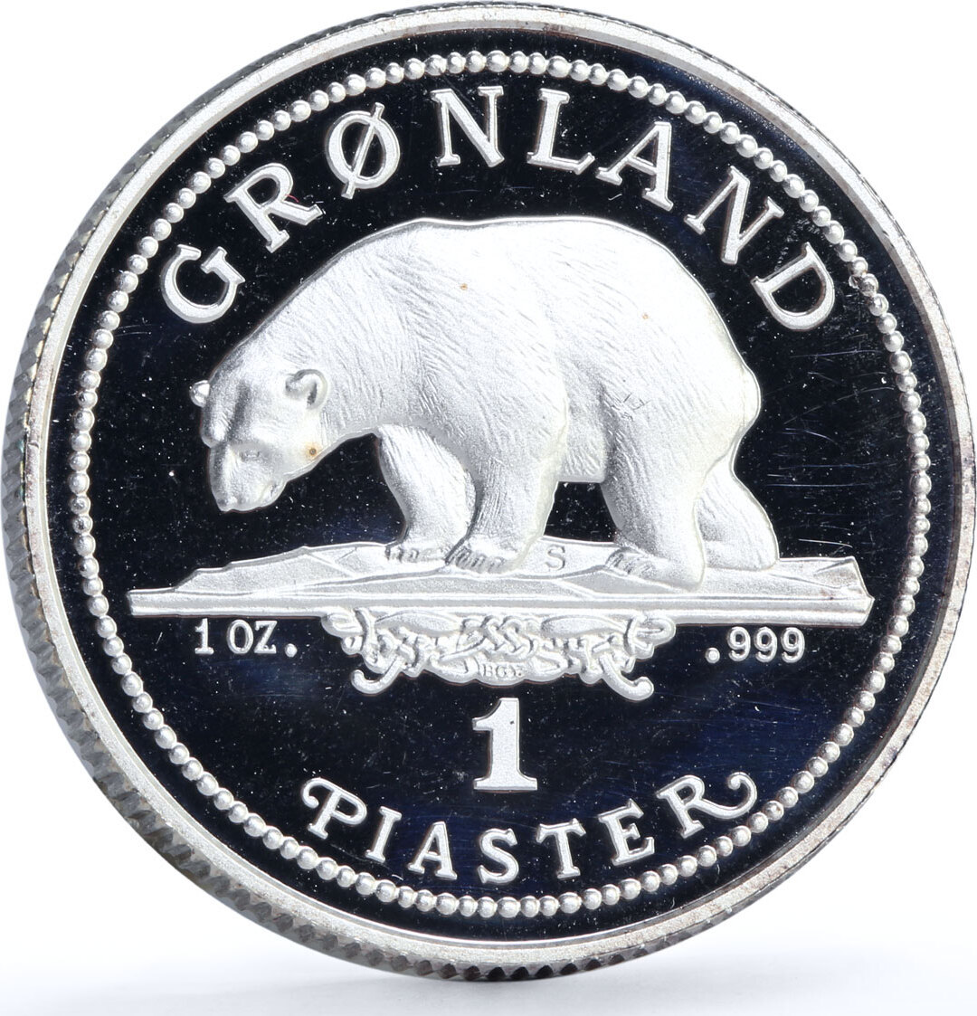 Denmark Greenland 1 piaster Endangered Wildlife Polar Bear Fauna Ag