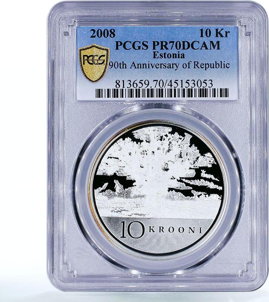 2008 Estonia 10 Krooni 90th Anniversary Of Republic PR70 PCGS Silver ...