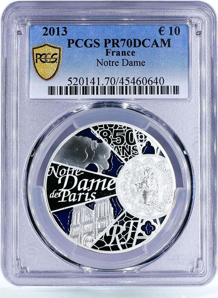 France 10 euro Notre Dame de Paris Cathedral Gargoyle PR70 PCGS silver