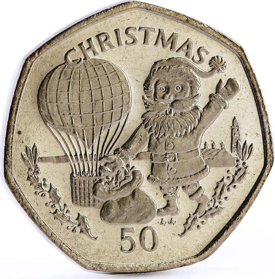 Gibraltar 50 pence Holidays Christmas Santa Claus Air Baloon CuNi coin