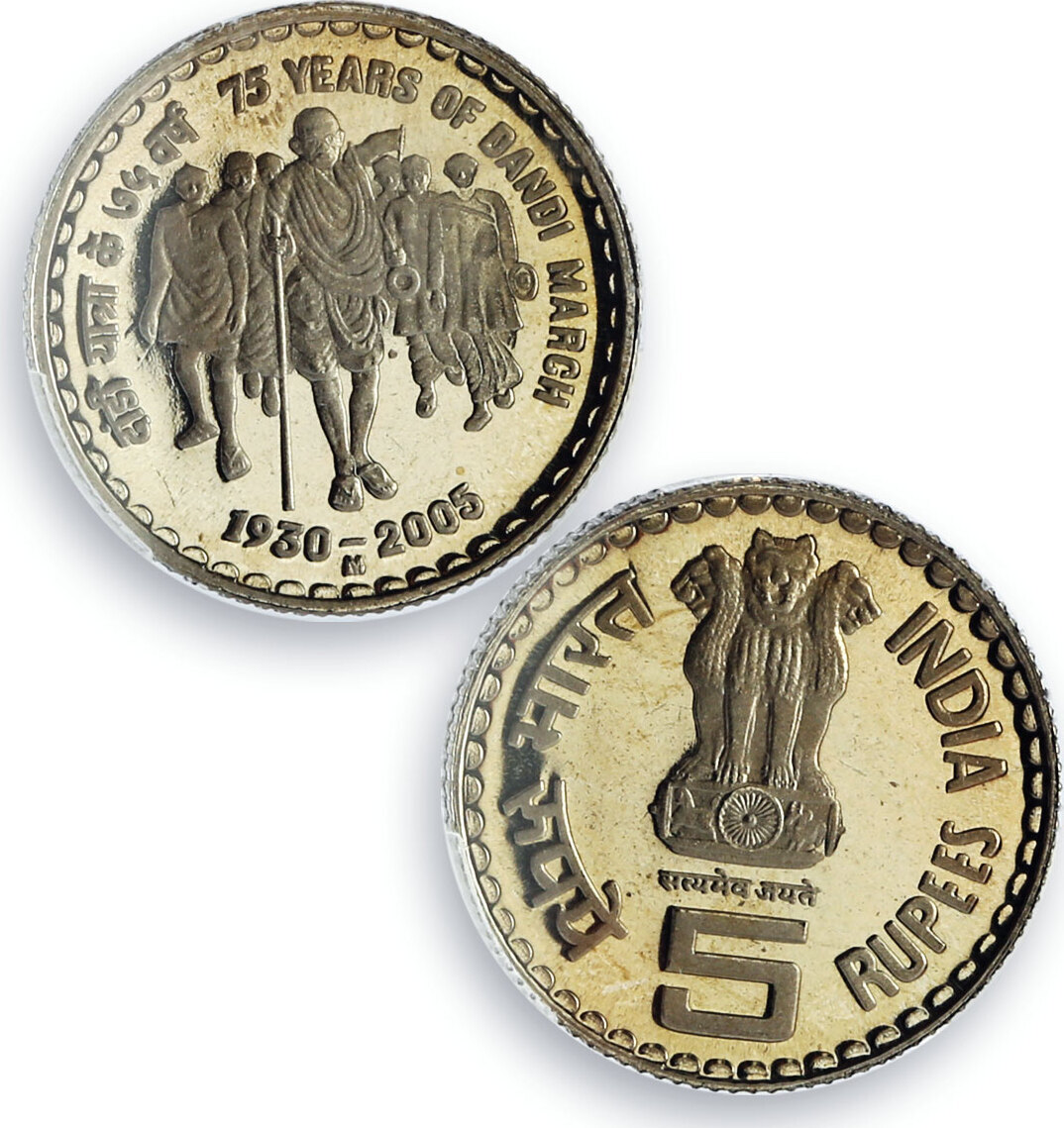 India 5 rupees Mahatma Gandhi Dandi March Politics PR67 PCGS CuNi coin ...