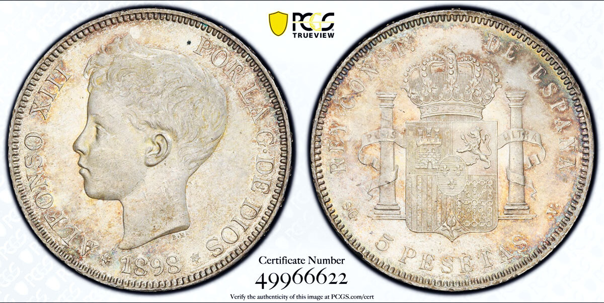Spain 5 pesetas King Alfonso XIII Child Portrait MS63 PCGS silver