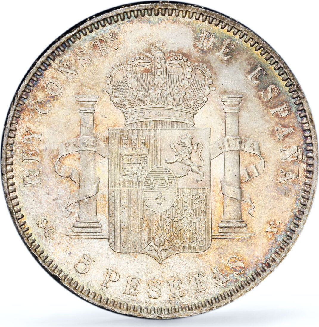 Spain 5 pesetas King Alfonso XIII Child Portrait MS63 PCGS silver