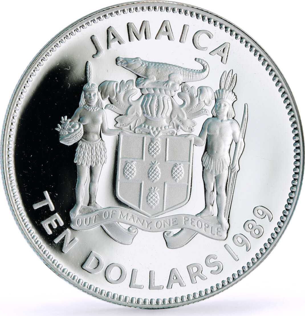 Jamaica 10 Dollars Discovering Of The New World Columbus Ship Silver