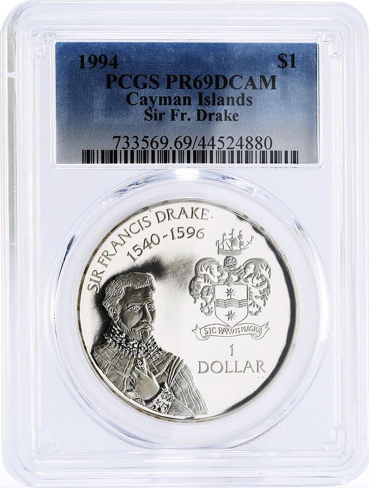 Cayman Islands 1 dollar Pirate Sir Francis Drake PR69 PCGS silver coin ...
