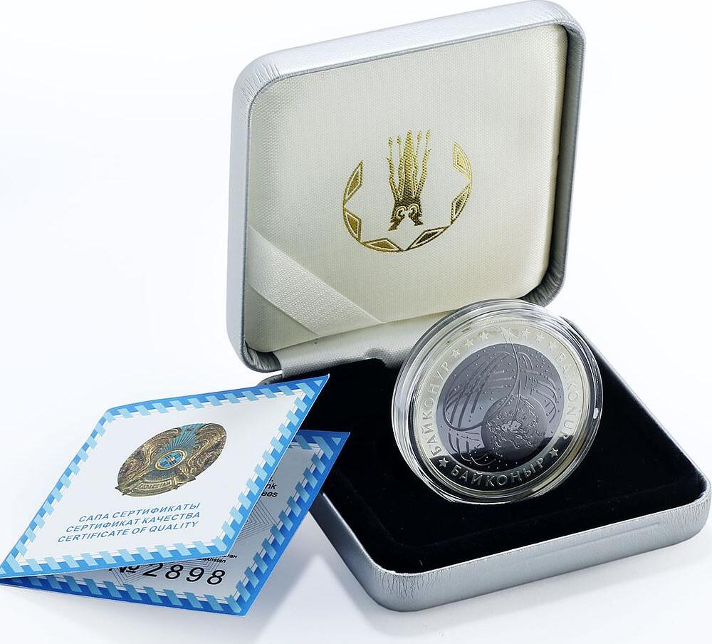 Kazakhstan 500 tenge Space Launch Station Baikonur proof bimetal AgTa ...