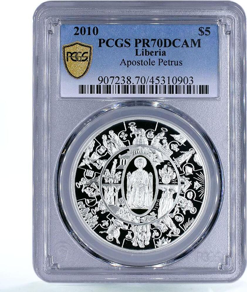 Liberia 5 dollars Faith Jesus Christ Apostole Petrus PR70 PCGS silver