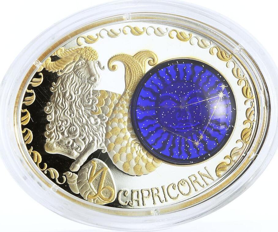 North Macedonia Macedonia 10 denars Zodiac Signs series Capricorn 3D silver coin 2014 Proof MA