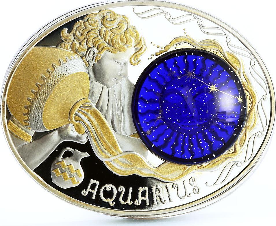 North Macedonia Macedonia 10 denars Zodiac Signs series Aquarius 3D silver coin 2015 Proof MA