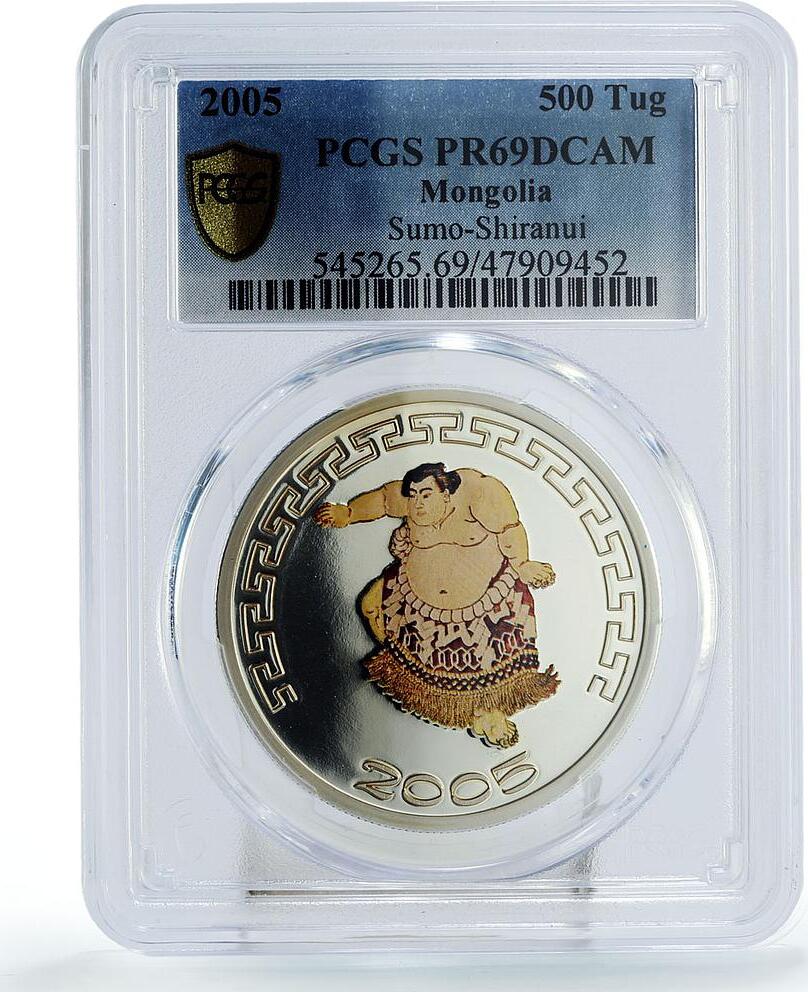 Mongolia 500 togrog Japanese Sumo Wrestler Shiranui PR69 PCGS silver coin  2005 Proof | MA-Shops