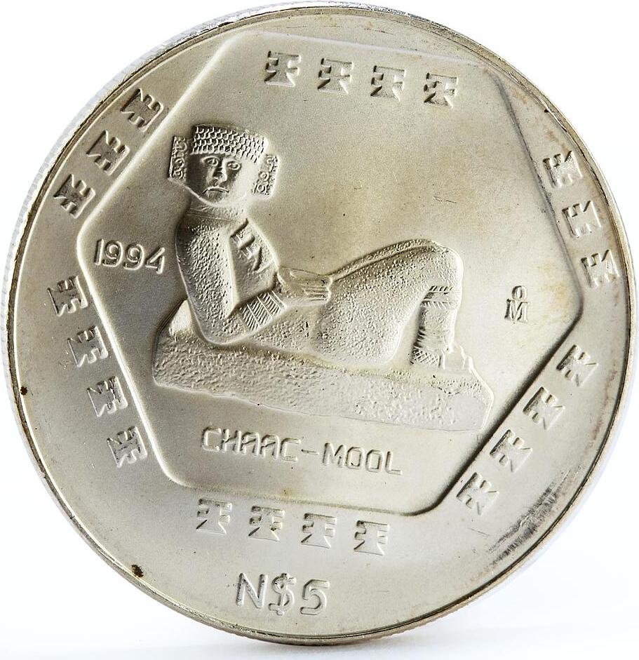 Mexico 5 pesos Precolombina series Chaac Mool silver coin 1994 BU | MA ...