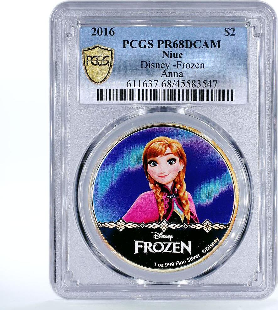 Niue 2 dollars Disney Frozen series Princess Anna PR68 PCGS silver coin ...