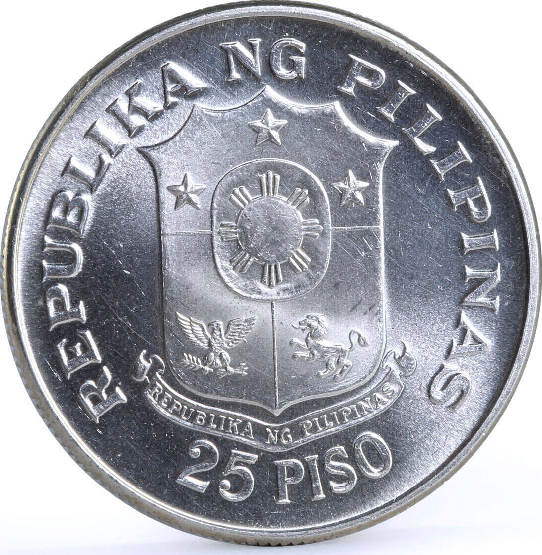 1974年 フィリピン中央銀行設立25周年大型記念銀貨25PISO PCGS認証 Philippines 25 piso 25th Anniversary of Central Bank silver