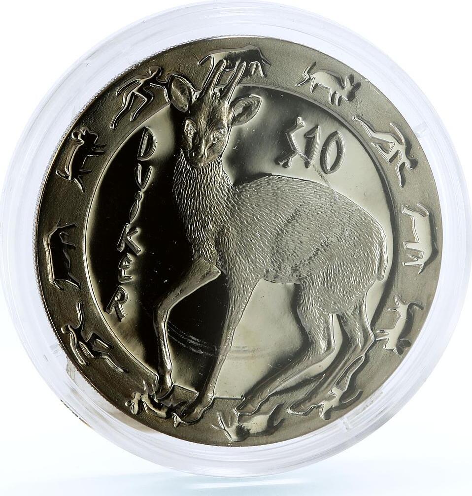 Sierra Leone 10 Dollars Nocturnal Animals Series Duiker Silver Coin 