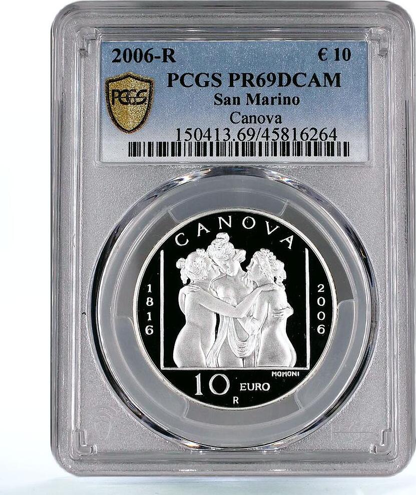 San Marino 10 euro Sculptor Antonio Canova Graces PR69 PCGS