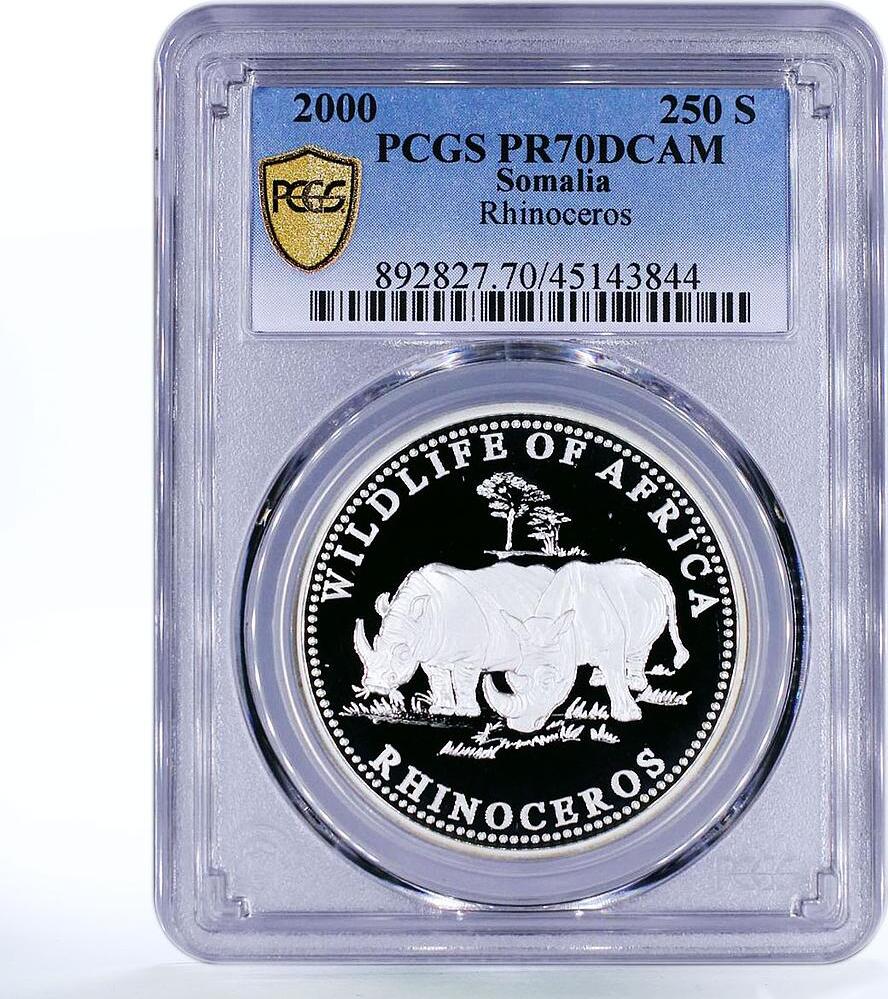 Somalia 250 shillings Endangered Wildlife Rhinoceros PR70 PCGS