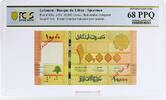 Lebanon 10000 livres Lebanon 10K livres Red Arabic Overprint Cedar Tree PPQ68 PCGS UNC banknote 2014 -