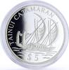 Cook Islands 5 dollars Cook Islands 5 dollars Seafaring Tanui Catamaran Ship Clipper silver coin 1996 -